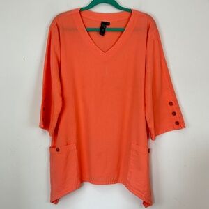 Focus Casual Life Women's Salmon Oversized Lagenlook Art to Wear Top M Beach